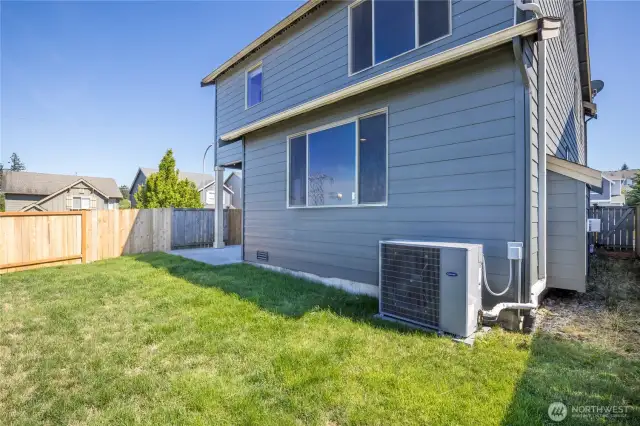 Fully-fenced yard with a nice level lawn (and central A/C!)