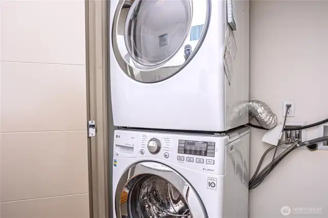 Washer dryer area is hidden in closet