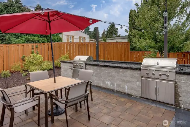 Community outdoor grills and dining.