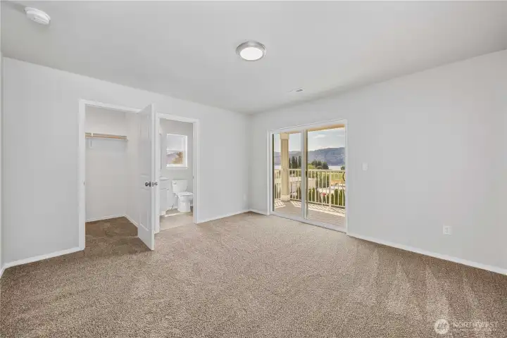 Primary suite with private bath and walk in closet.