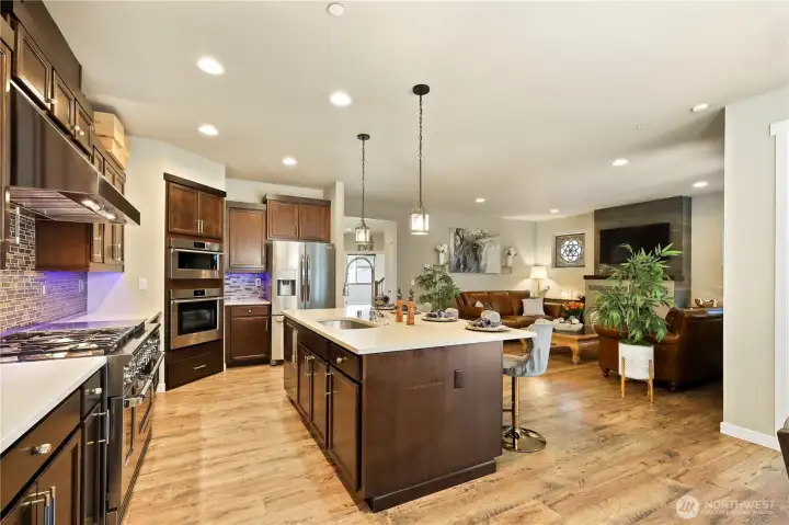 Kitchen opens to living room