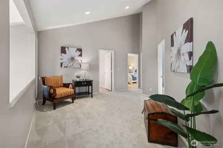 Bedroom level with loft overlooking expansive foyer & living room -- Many useful options! ... Sitting room, game & book storage, desk area ?!