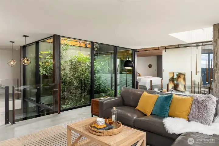 Upper level sitting area with second story views of the atrium