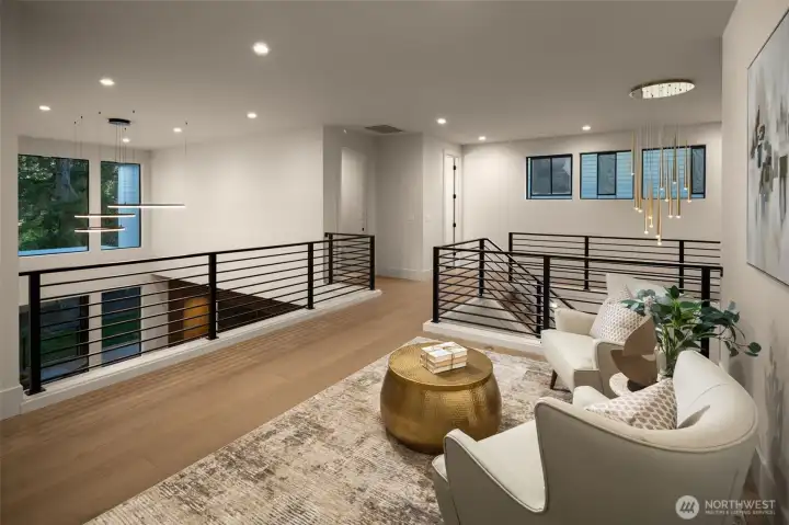 Custom metal railings throughout and plenty of open space