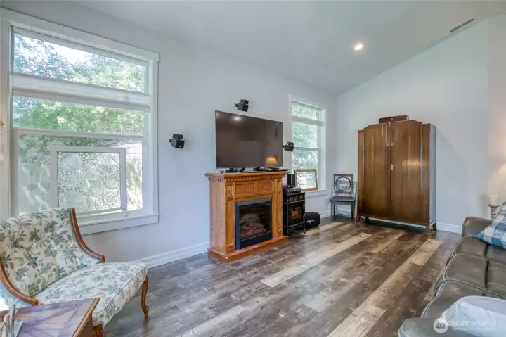 Great room features top down bottom up blinds for privacy and enjoyment.