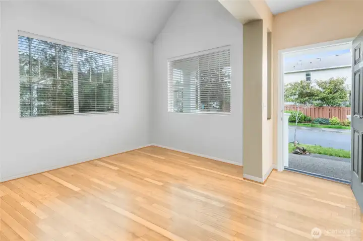 Living Room with Vaulted Ceilings, Photoshopped to remove personal items still in the home