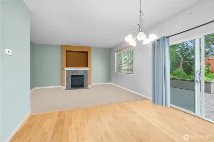 Dining Room Open to Family Room with Gas Fireplace,  Photoshopped to remove personal items still in the home