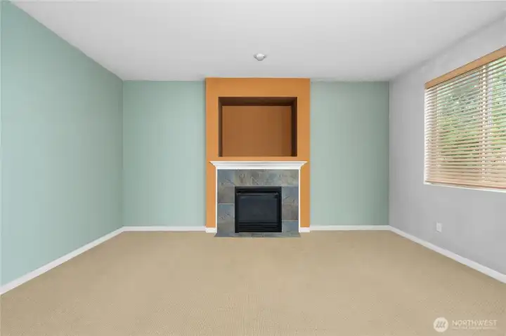 Family Room with Gas Fireplace,  Photoshopped to remove personal items still in the home