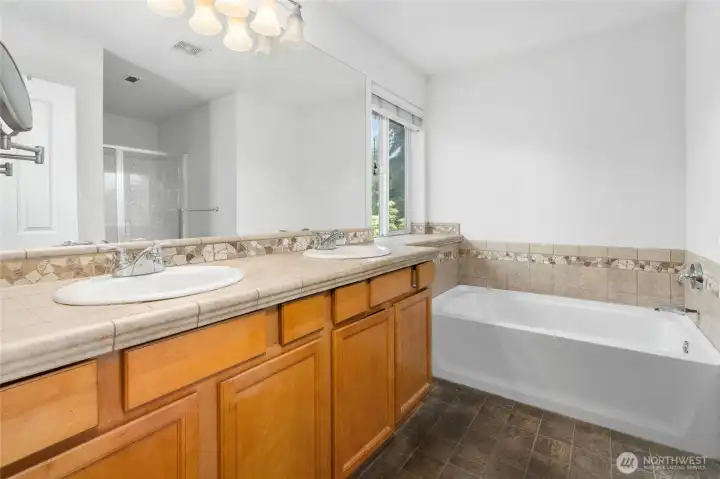 Primary Onsuite Bathroom,  Photoshopped to remove personal items still in the home