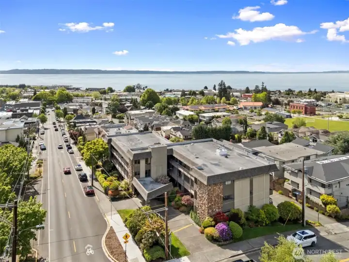On newly improved Main Street and close to downtown shops, dining, and waterfront.