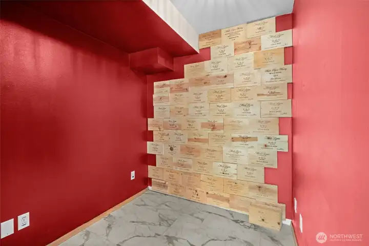 Custom storage/wine area.