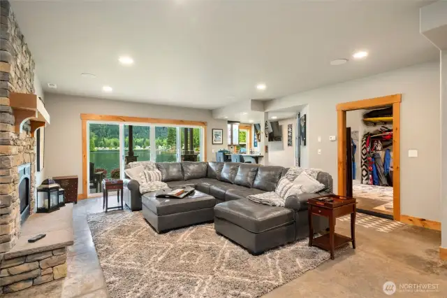 Fully finished daylight basement with radiant heated concrete floors for durability