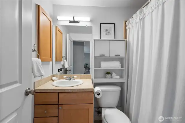 Clean and update bathroom with storage