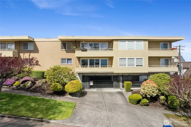 Secure, gated parking garage with assigned space included plus storage closet.