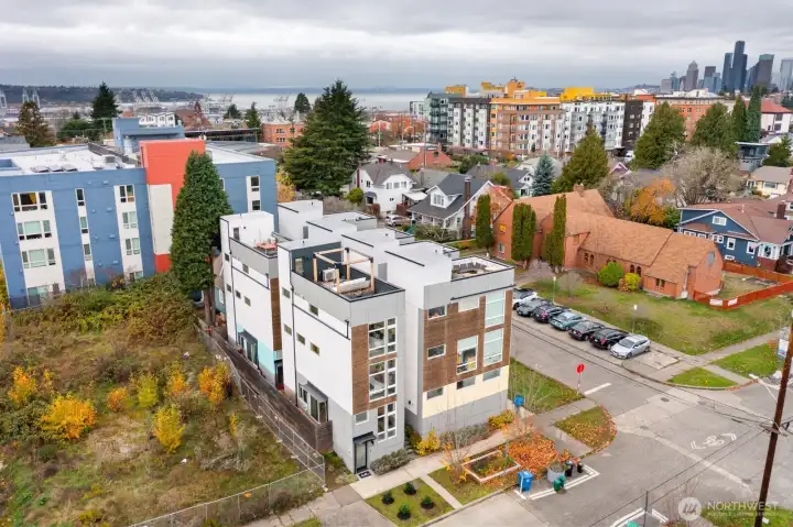 Looking to the west, Port of Seattle and Elliott Bay in the background.  Live close to Beacon Avenue and enjoy great transportation - light rail, frequent bus service, easy commuter routes - and fun shops, services and restaurants.  Not to mention a wonderful public library!