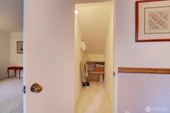 Storage understairs near DR,  Central vacuum located here