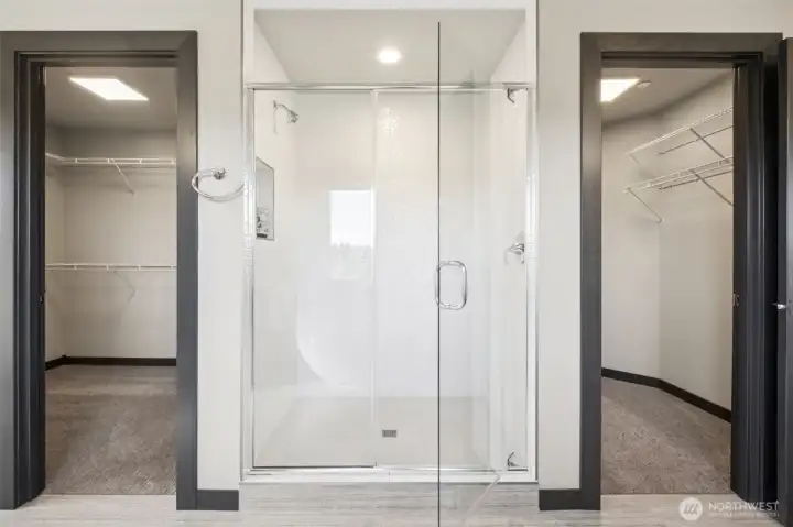 Double closets ... his & hers ... whatever you call them, they are grand, along with the amazing oversized walk-in shower!