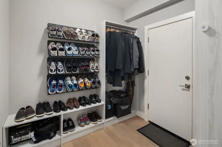 Custom built-in storage off the garage