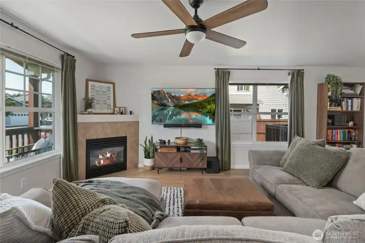 Enjoy the cooler evenings with this cozy fireplace.