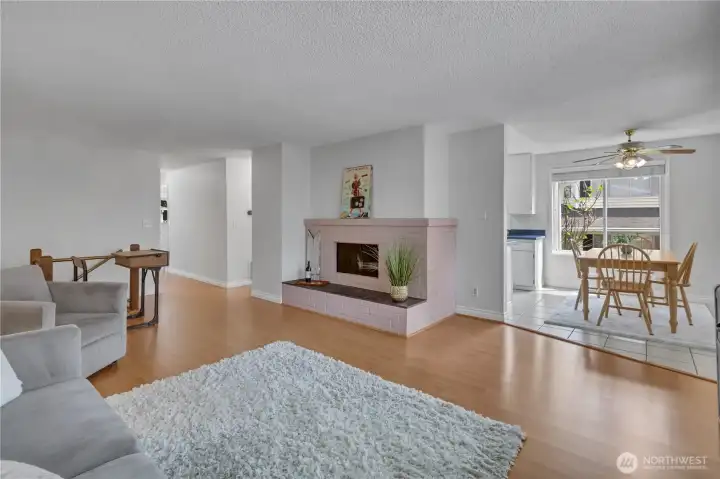 Inviting living room with warm fireplace