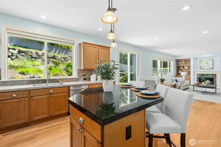 Center island with pendant lighting above.