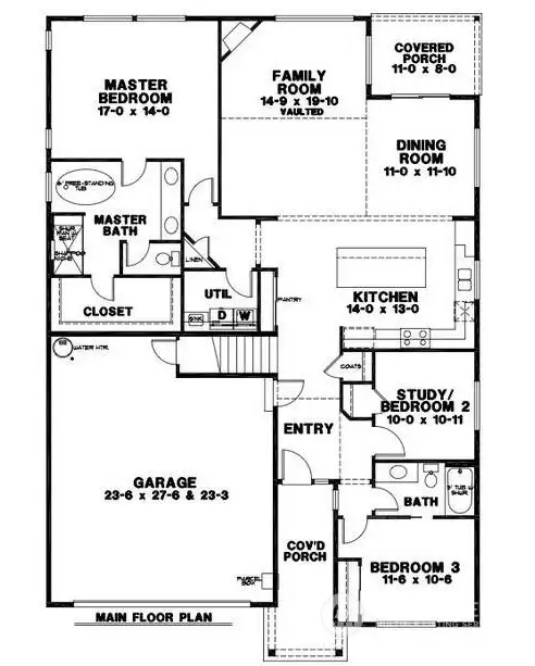 Main level floor plan w/ dimensions