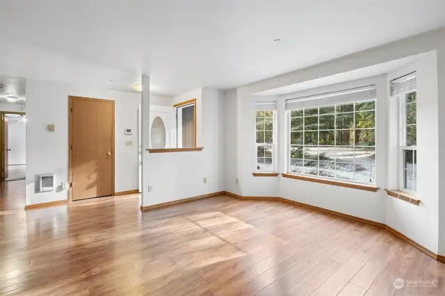 Bay window brings natural lighting into the Formal Dining room.