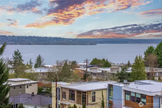 View of Lake Washington from one of the upstairs bedrooms.