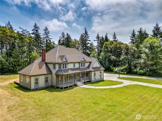 The stately home sits on a shy one acre lot.