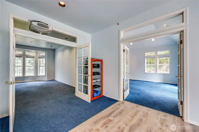 Looking back towards the dining room (on left) and into the family room (on right).