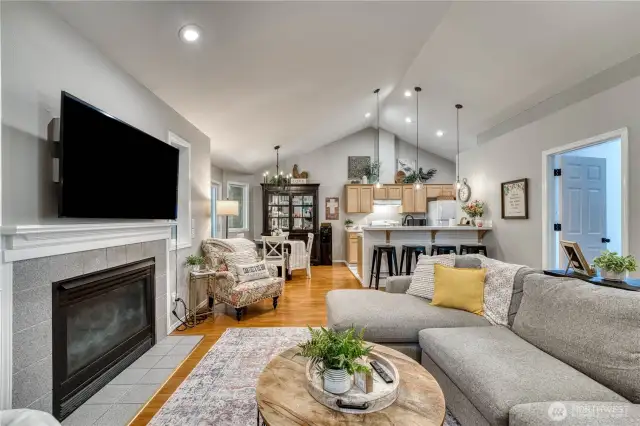 Cozy gas fireplace.