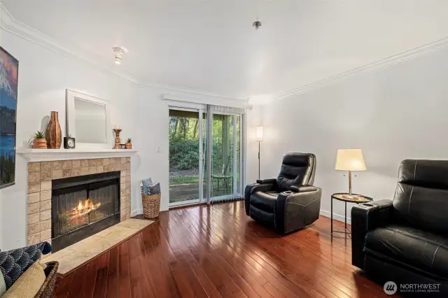 Engineered hardwood floors throughout the main living areas.