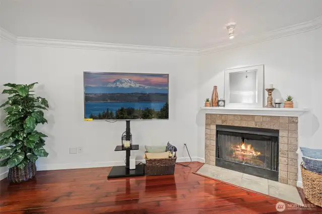 Wood burning fireplace.