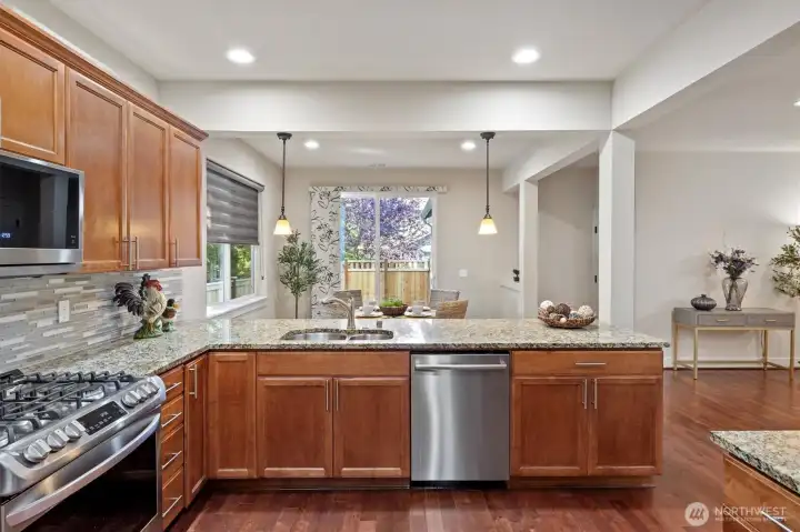 All new stainless steel appliances, Granite slab countertops
