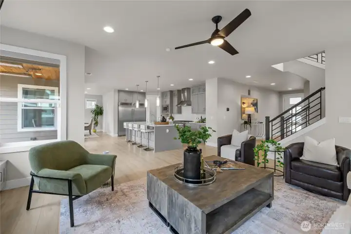 Stunning kitchen with full-height cabinets and huge built-in fridge.