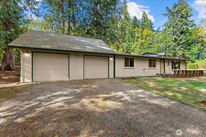 Front of home with an oversized two car garage.