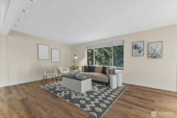 Large living room with vaulted ceilings.