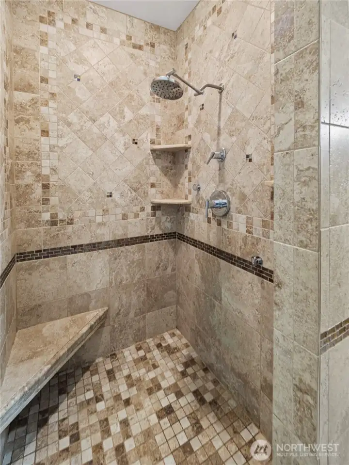 Main Floor Primary Bathroom Custom Tile Shower.