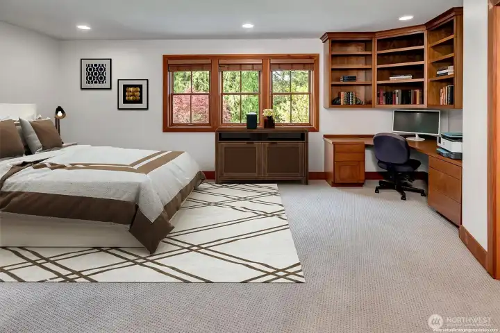 Upper bedroom overlooking the gardens and river