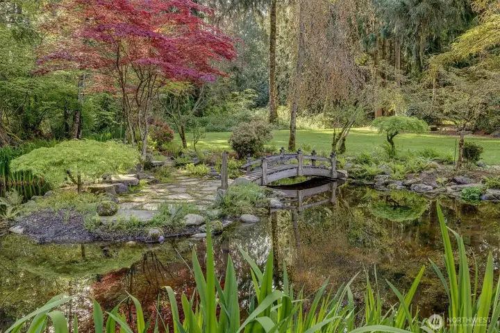 The stunning gardens evoke a northwest feel of Monet's gardens at Giverny. The mature plantings are absolutely stunning
