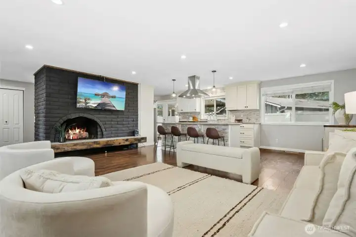 Living area connects effortlessly to kitchen.