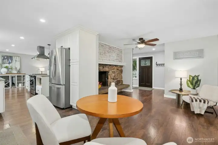 This space works for casual dining and a cozy 'hang space'.