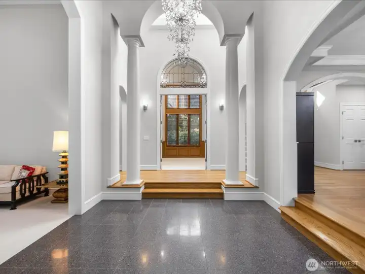 Elegant Foyer -- formal living room to the left, formal dining room to the right, office/den straight a head, and primary on main is to the left of den.