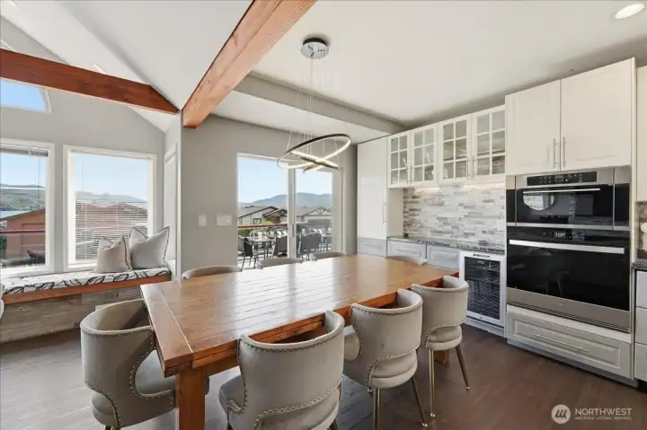 Eating space with wine cooler and built-in serving area