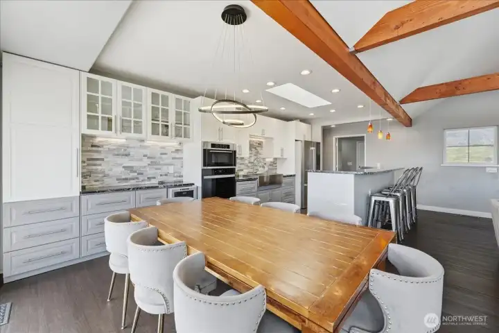 Designer light fixtures complement the elevated design