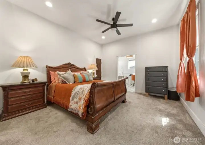 248 Primary Bedroom with custom cedar plank closet and bathroom doors