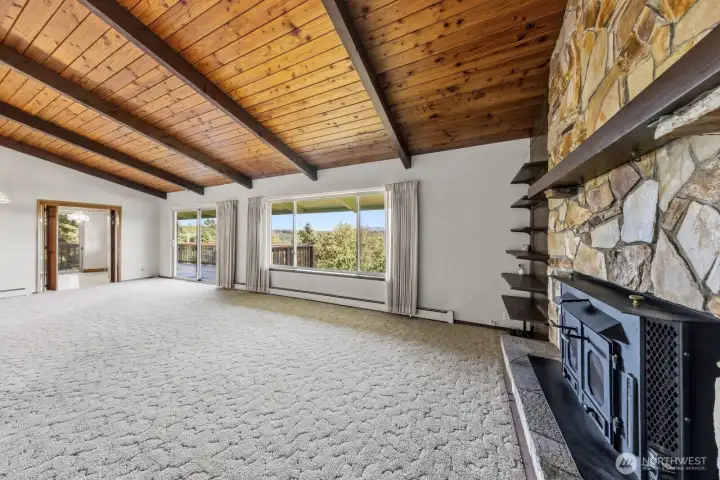 Living area with wood fireplace insert