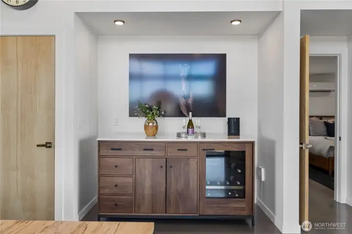 Bar area with wine fridge