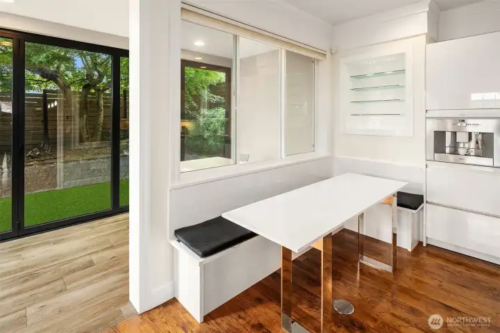 Breakfast nook is situated right next to your built-in espresso machine Breakfast nook is situated right next to your built-in espresso machine