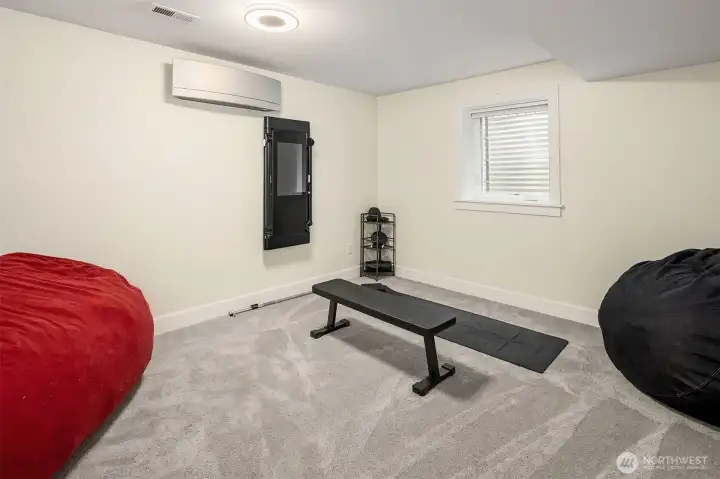 Lower level bedroom makes a great workout space, guest room, or second office Lower level bedroom makes a great workout space, guest room, or second office